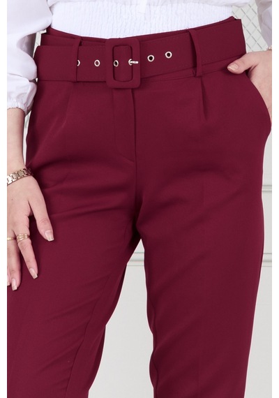 Sevitli Beli Kemerli Pileli Kalem Pantolon-bordo-3679-bordo Bordo