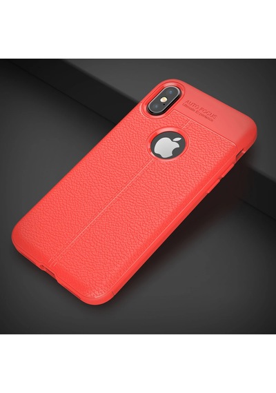 iPhone Uyumlu X Xs Litchi Tam Koruma Soft Silikon Kılıf- 5775 Kırmızı