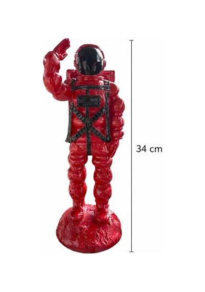 Kırmızı Astronot Dekoratif Biblo 34 Cm Modern Uzay Temalı Masa Ve Raf Süsü