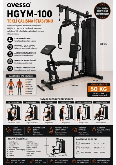 Delux Serisi Düzenleyici Egzersiz Aleti Hgym-100 Tekli Çalışma İstasyonu