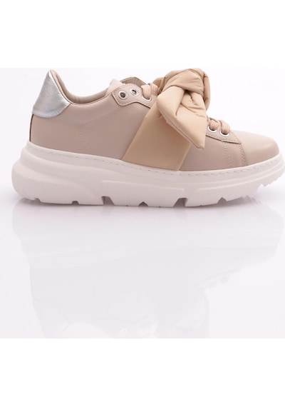 Dgn Es853 Kadin Kalin Taban Fiyonklu Sneakers Ayakkabi ES853-2007-R0152 Bej