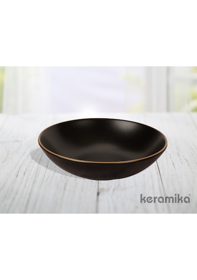 Keramika Mat Siyah El Dekor Altın 24 Parça 6 Kişilik Yemek Takımı