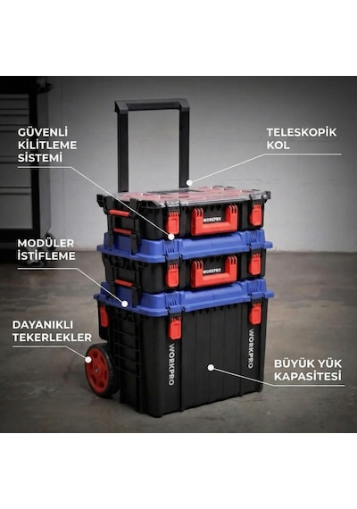 Workpro Wp283032 54lt 56x44,2x50cm Tekerlekli Kilitli Profesyonel Takım Çantası Fr Wp283032