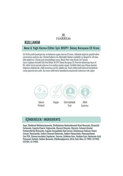 Akneli & Yağlı Karma Ciltler İçin 30spf Güneş Koruyucu Cc Krem P.int 50ml 08131311