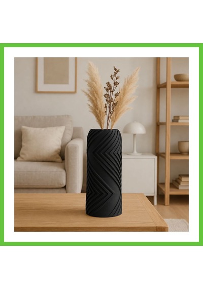 Bezos 3d Baskı Vector Vazo - Geometrik Çizgili Dekoratif Vazo-siyah Dmc