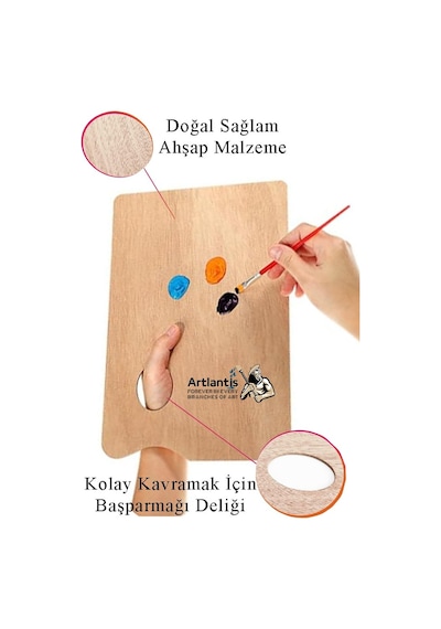 Ahşap Dikdörtgen Palet Naturel 20x30 Cm 1 Adet Orta Boy Ahşap Boya Paleti Resim Boyama Tepsisi Akrilik Guaj Karıştırıcı