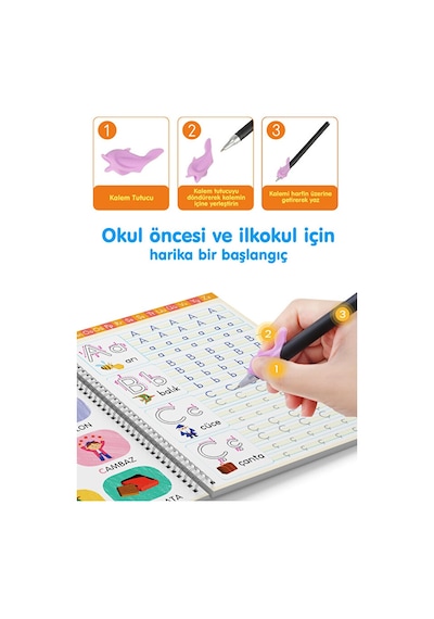 Alfabe Yazı Kitabı Sihirli Uçan Kalemli Oluklu (Kabartmalı) Yazmayı Kolayca Öğreten Kitap Dikkat Atölyesi Yayınları