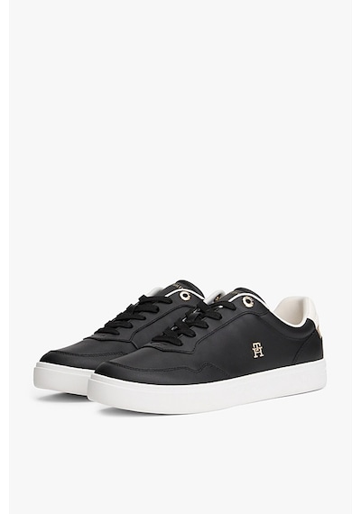 Tommy Hilfiger Kadın Th Monogram Plaque Court Sneakers - Siyah Triple Black