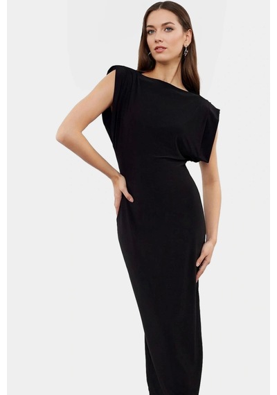 Ersefa Maxi Bodycon Elbise Örme Kolsuz Rahat Yazlık Uzun Ömürlü Yüksek K Siyah
