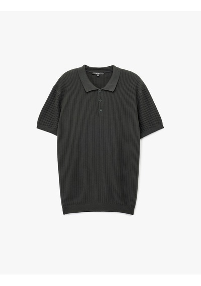 Koton Regular Fit Kısa Kollu Pamuklu Dokulu Düğmeli Polo Yaka Triko Tişört Gri 7wam70044ht