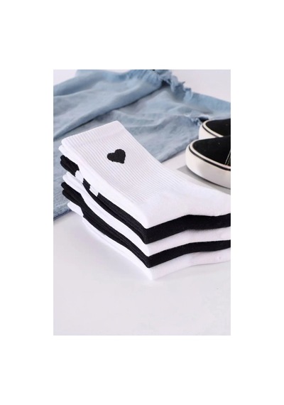 Hitit Socks Kadın 5 Çift Kalp Ve Çizgili Kolej Çorap Siyah Beyaz