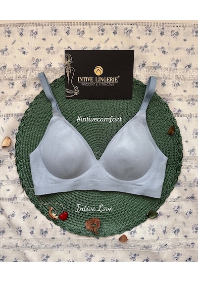 Softease V Yaka Balensiz Dikişsiz Lazer Kesim Rahat Soft Kumaştan Mavi