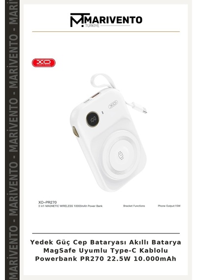 Yedek Güç Cep Bataryası Akıllı Batarya Magsafe Uyumlu Type-c Kablolu Powerbank Pr270 22.5w 10.000mah Çok Renkli