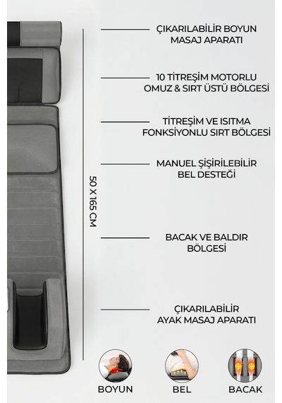 Rlx20-2 Katlanabilir Elektrikli Tam Vücut Isıtmalı Masaj Yatağı Boyun Masaj Cihazı Ayak Masaj Cihazı Gri