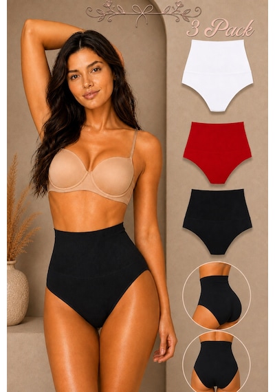 Fit Women Kadın Yüksek Bel Esnek 3 Lü Külot Beyaz-kırmızı-siyah