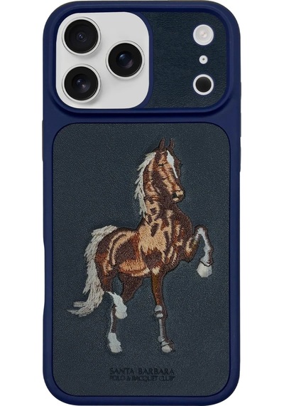 Santa Barbara Polo Racquet Club Apple Uyumlu iPhone 17 Pro Kılıf 3boyutlu Pu Deri Boris İçi Süet Kapak Lacivert