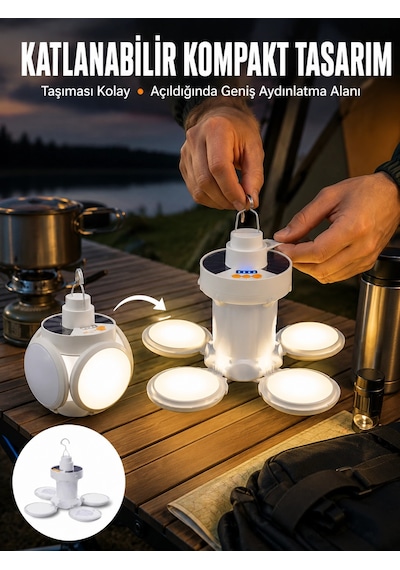 Kargo Katlanabilir Taşınabilir Kamp Lambası Işıldak Beyaz Işık Güneş Enerjili Solar Aydınlatma Yeni Nesil Najm Çok Renkli