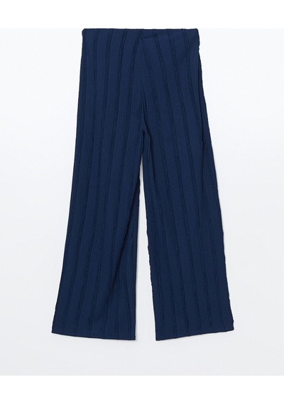 Lcwaıkıkı Classic Lacivert Beli Lastikli Dokulu Geniş Paça Kadın Pantolon