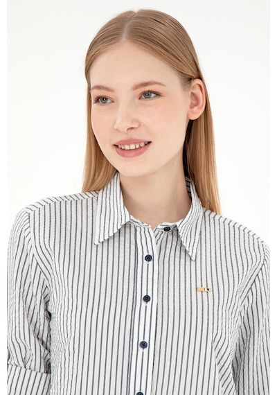 U.S. Polo Assn. Kadın Lacivert Uzun Kollu Çizgili Gömlek 50297106-VR033