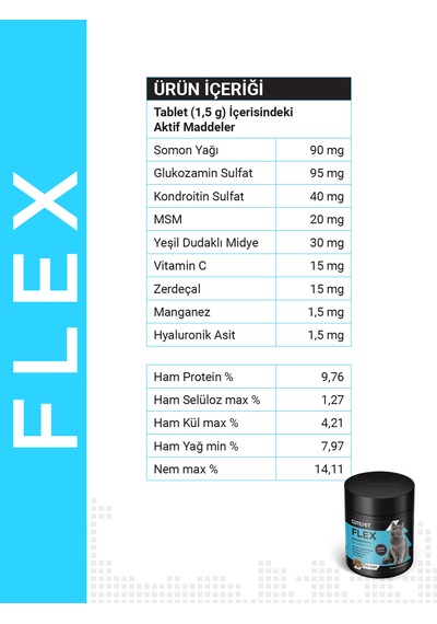 Cutepet Flex Kedi Eklem Ve Kemik Sağlığı Tableti 60 Adet Glukozamin Kondroitin Msm Destekli
