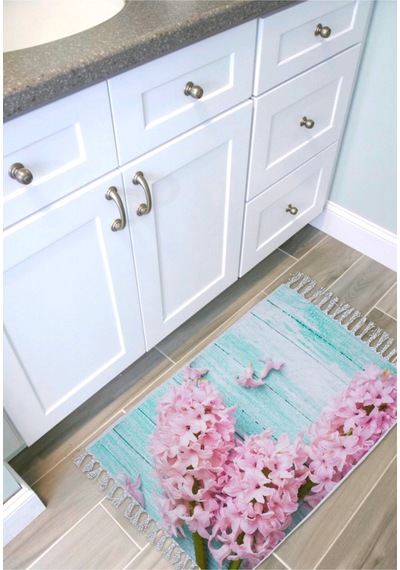 Zethome Lilac Banyo Paspas Ve Tek Kanat Duş Perdesi 1x120x200 Set Çok Renkli