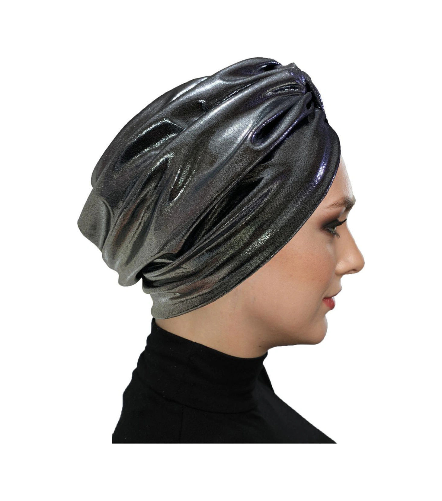 Elysianfidan Kancalı Pırıltı Astarlı Siyah-gümüş Hazır Türban Tesettür Abiye Bone Siyah-gümüş