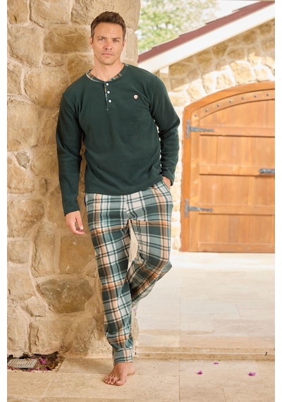 Pijamoni Erkek Düğme Yaka Kışlık Polar Pijama Takımı 6100/4y - 1 Adet Yeşil