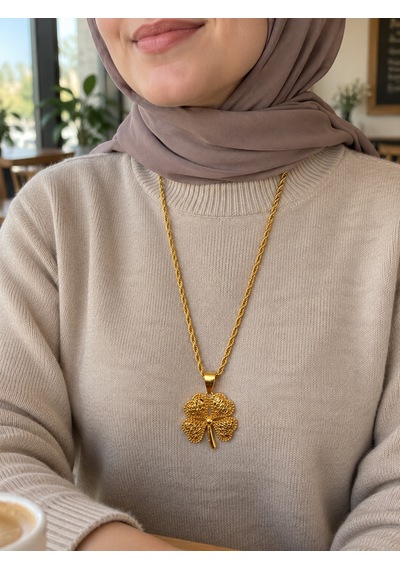 Kuyum Model Burma Zincir Yonca Tasarım Motifli 316l Paslanmaz Çelik 55+5 Cm Kadın Kolye Renkli