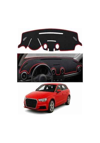 Audi A3 2012-2020 Uyumlu Torpido Koruma Kılıfı - Kırmızı Şeritli