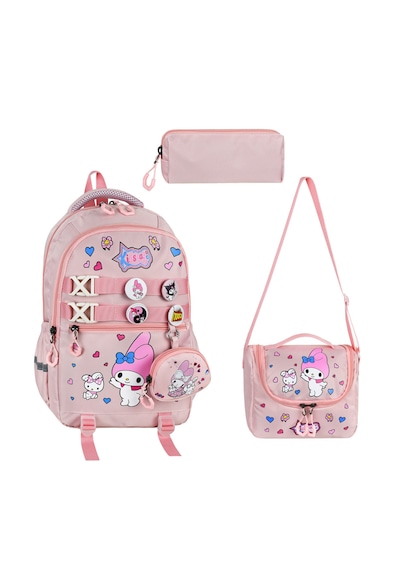 My Melody Baskılı Aksesuarlı Ortopedik Su Geçirmez Ultra Lüx Okul Çantası Termal Beslenme Ve Kalemlik Pembe