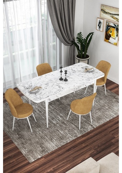 Canisa Concept Kor Serisi 70x114 Açılabilir Mutfak Masası Takımı Beyaz Mermer Desen Masa 4 Cappucino Sandalye Cappucıno Canisa Concept Kor Serisi 70x114 Açılabilir Mutfak Masası Takımı Beyaz Mermer Desen Masa 4 Cappucino Sandalye Cappucıno