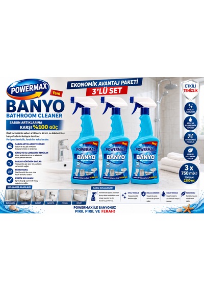 Powermax Banyo Temizleyici 750 Ml X3 Set Çok Amaçlı Banyo Temizlik Ürünü