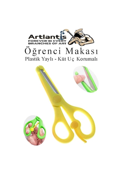 Sarı Öğrenci Makası 1 Adet Plastik Yaylı Küt Uç Korumalı Okul Makası Çocuk Makası Okul Öncesi Kreş Ana Sınıfı