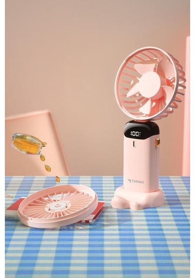 Torima F-19 Pembe Dijital Ekranlı Şarjlı 90 Derece Ayarlanabilir Başlıklı Mini Masa Fan Vantilatör