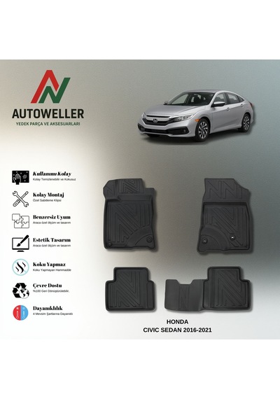 Honda Civic 2016-2021 Uyumlu Havuzlu Oto Paspas