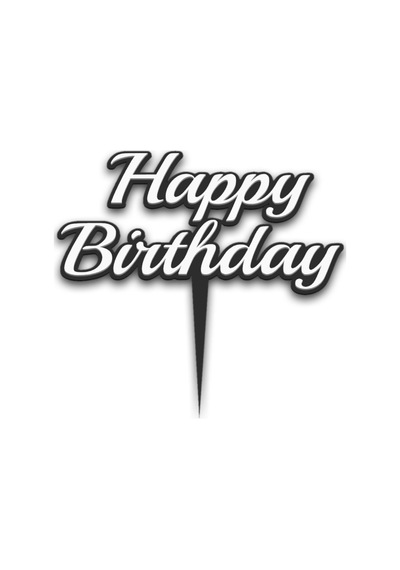 Pasta Üstü Plastik Yazı Siyah Beyaz Happy Birthday