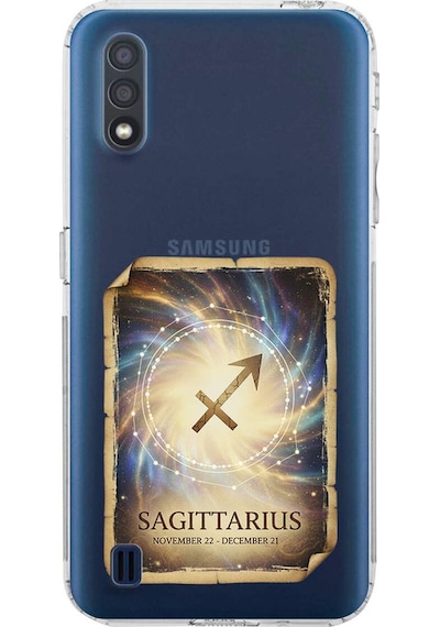 Samsung Galaxy A01 İle Uyumlu Burç Kartları Yay Tasarımlı Şeffaf Silikon Kılıf Şeffaf
