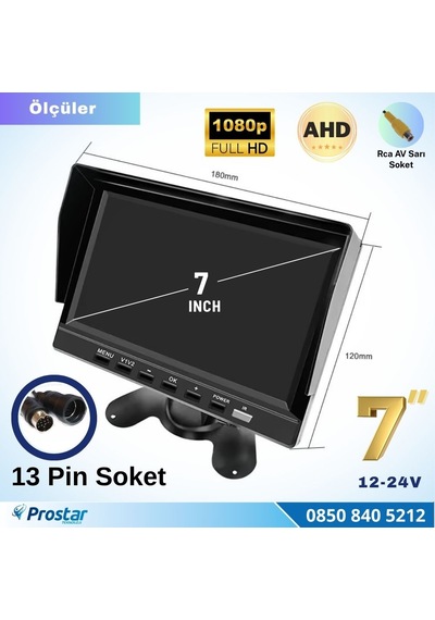 Kayıtlı 7 İnç 4 Kanal 13 Pin Ips Ahd 1080p 720p Analog 256 Gb Sd Destekli Quad Araç Monitörü 12-24v