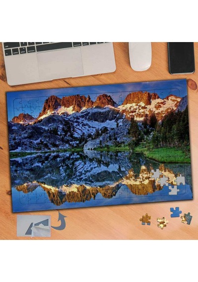 Güneş Alan Dağ,göl Yansıması 240 Parça Puzzle Yapboz Tablo-740
