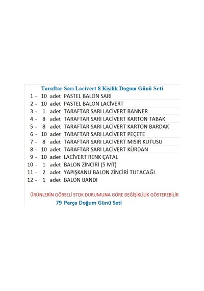 Taraftar Fenerbahçe Sarı Lacivert 8 Kişilik Doğum Günü Seti