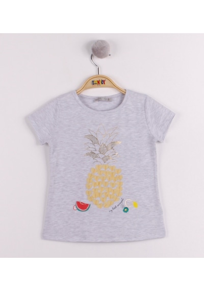 Toontoy Kids Toontoy Kız Çocuk Ananas Baskılı Tişört Gri Melanj