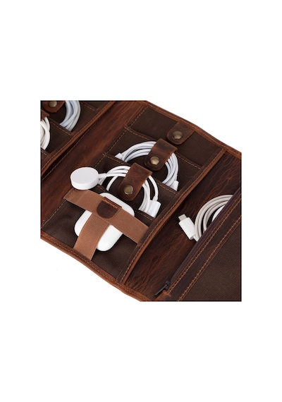 Bloominbag Torino Tech Roll Saddle Cognac Hakiki Deri Kablo & Şarj Düzenleyici Kahverengi
