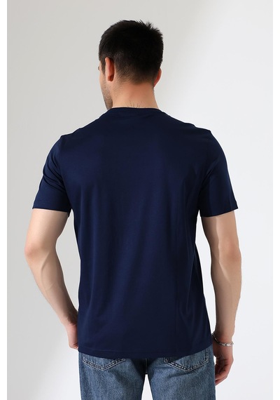 Rıbana Classıc Erkek İki Renk Parçalı Bisiklet Yaka T-shirt - Pamuklu Tişört Lacivert