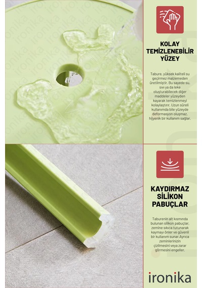 Kaymaz Ayaklı İç İçe Geçebilen Plastik Tabure 4 Adet-yeşil