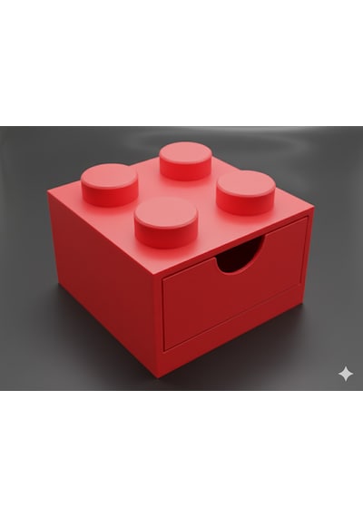 Lego Tasarımlı Mini Çekmece 2x2 Masaüstü Düzenleyici Dekoratif Saklama Kutusu Kırmızı
