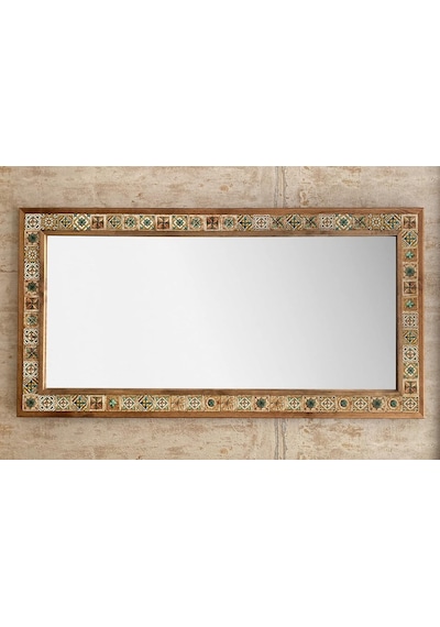 Oscar Stone Decor Ahşap Çerçeveli Mozaik Taş Mermer Ayna 63x123 Cm Seramik Desenli Kahverengi Genel