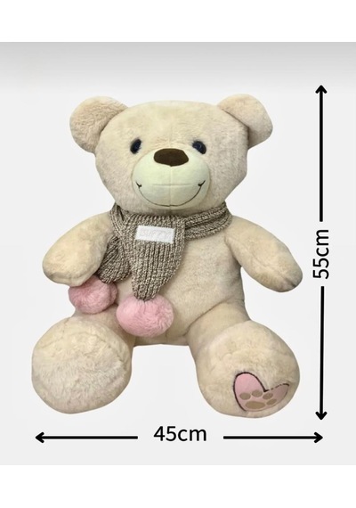 Buffy Atkılı Ayı Ekru 55cm Sevimli Konforlu: Peluş Uyku Yastığı Ve Sarılma Arkadaşı Dekoratif Oyuncak Beyaz