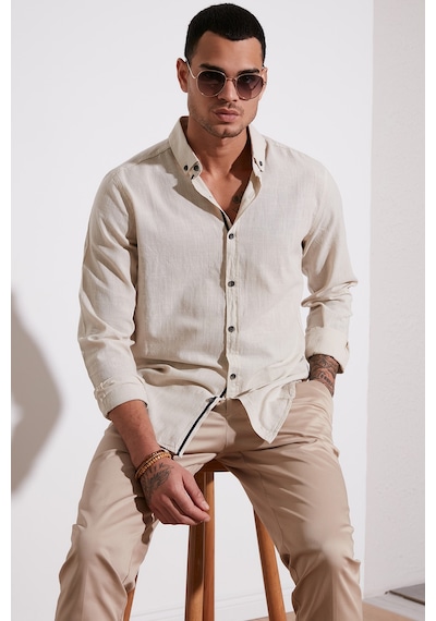 Buratti Pamuklu Regular Fit Düğmeli Yaka Erkek Gömlek Cf20S111871 Taş