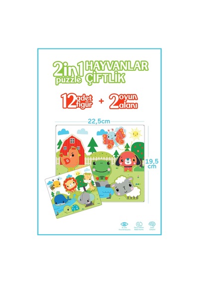 Eğitici Tak-çıkar Puzzle Seti Hayvanlar + Meyve Sebze 2 Li Set 3+