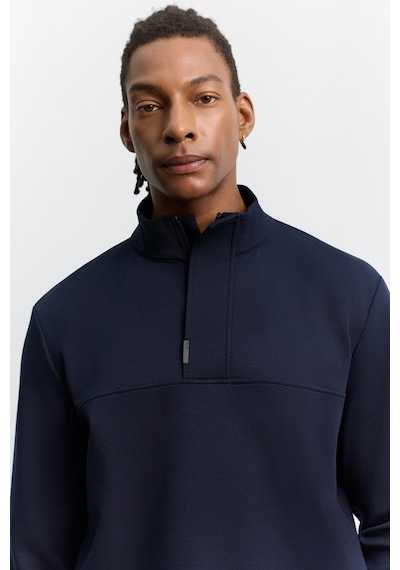 Avva Erkek Lacivert Dik Yaka Fermuarlı Kolay Ütülenen Pamuklu Regular Fit Sweatshirt A62y1222